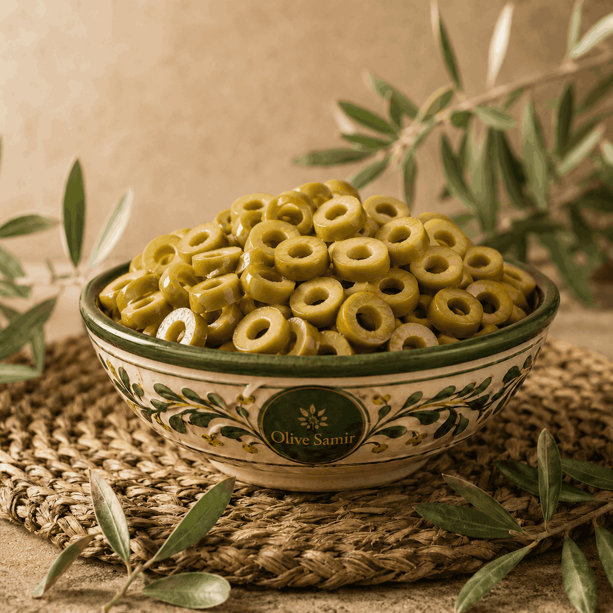 زيتون أخضر مقطع شرائح